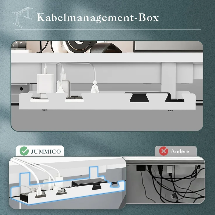 JUMMICO Dual-Motor Tischgestell Höhenverstellbar mit USB-Buchse und Kabelwanne, Elektrisch Höhenverstellbarer Schreibtisch Gestell mit Sitz-Steh-Erinnerungs und Rollen（Weiß） – Bild 6