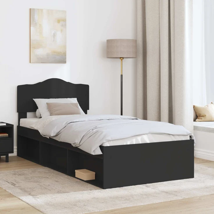 vidaXL Bettrahmen Schwarz 75 x 190 cm Massives Kiefernholz 3412962 – Bild 2