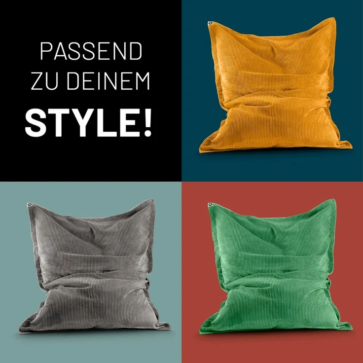 Lumaland Sitzsack Classic XXL Cord | Riesen Sitzsack XXL mit Softer Rippenstruktur – ideal zu Cord Sofa & Sessel Indoor Bean Bag für Wohnzimmer, Schlafzimmer & Co. - 380 L, 140x180 cm – Bild 8