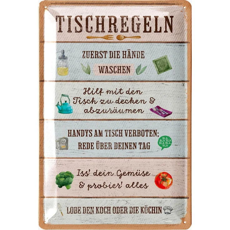 LANOLU Blechschild Tischregeln - 20x30cm – Metall – Mehrfarbig – 20222 – Bild 1