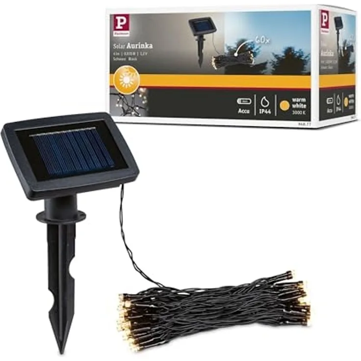 Paulmann 94877 Solar Lichterkette Aurinka IP44 3000K 60x3lm Schwarz
