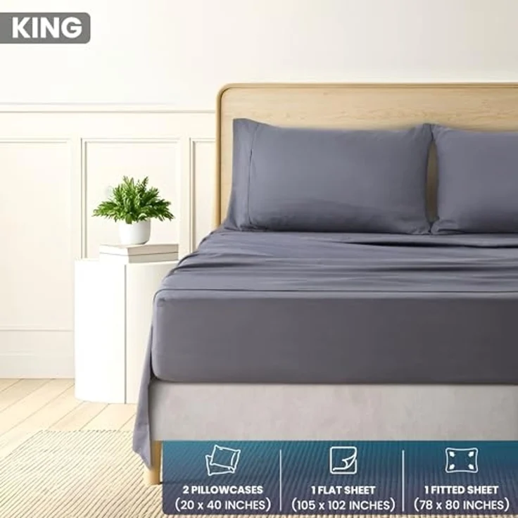 Utopia Bedding Bettwäscheset, gebürstete Mikrofaser, weiche Bettlaken für Kingsize-Bett, enthält 1 Bettbezug, 1 Spannbetttuch und 2 Kissenbezüge, tiefer Umschlag, Grau – Bild 2