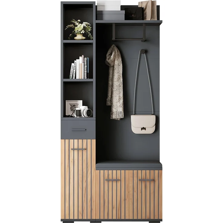 Garderoben-Set 80x35x175 cm mit Sitzbank, 2 Schränken und verstellbaren Böden – Bild 9