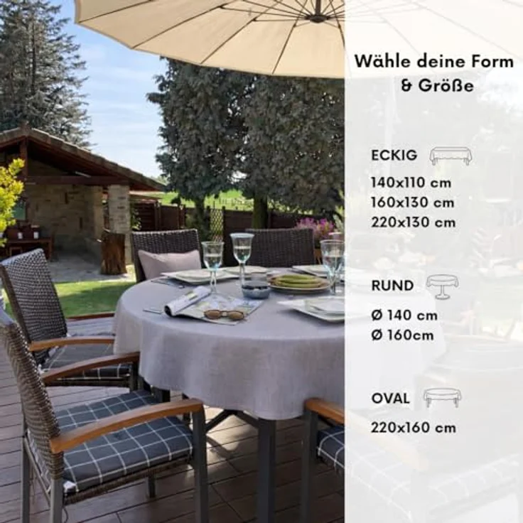 Brandsseller Gartentischdecke Ø 140 cm Tischdecke mit Paspel Outdoor Tischtuch rund Weichschaum für Garten, Terrasse, Balkon wetterfest rutschfest - Hellgrau – Bild 5