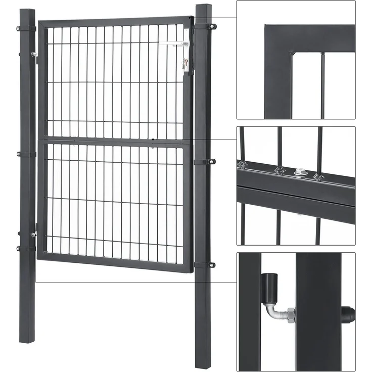 SONGMICS Gartentor aus verzinktem Stahl, Gartentür, Zauntor, Hoftor, mit Qualitätsschloss, Türklinke und Schlüssel, 106 x 125 cm (L x H), grau GGD175GY – Bild 3