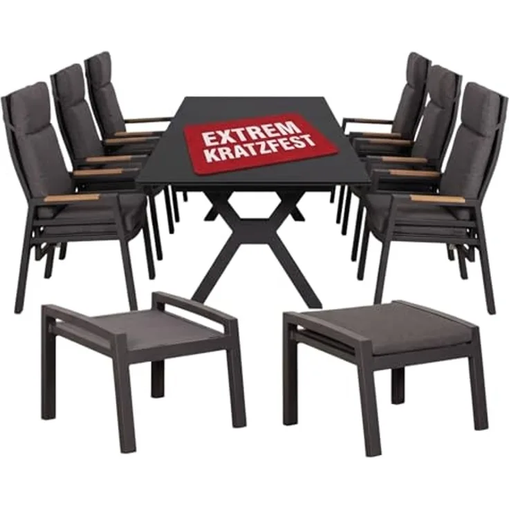 Gartenmöbelset Relaxsessel Sevilla + Hocker mit Tisch Malaga 180x90 cm