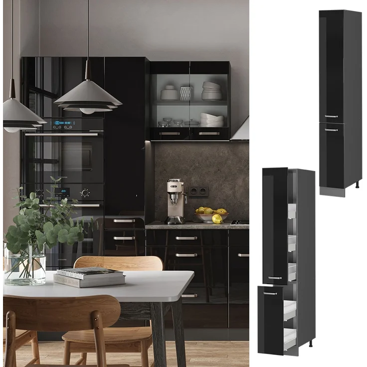 Apothekerschrank R-Line Schwarz Hochglanz 30 cm Vicco – Bild 2