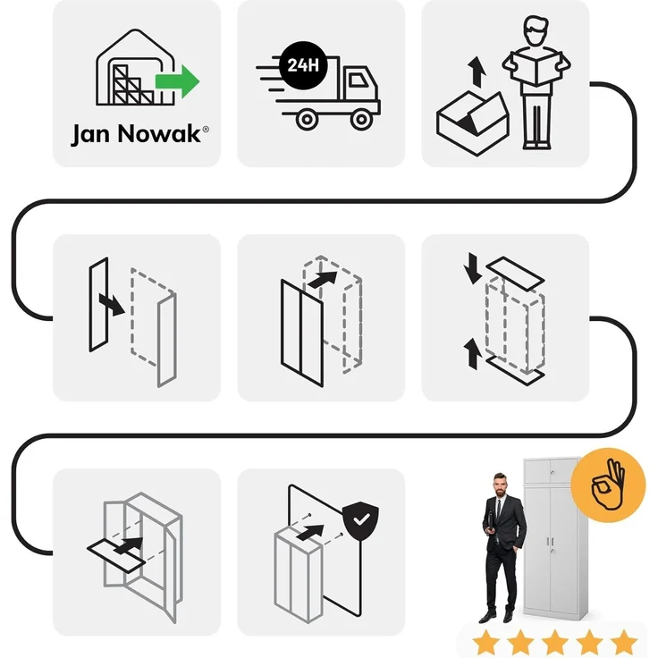 Jan Nowak Aktenschrankaufsatz C01L Aufsatz für Aktenschrank Büroschrank Metall Pulverbeschichtung Flügeltüren 38 x 80 x 40 cm (Grau) – Bild 9