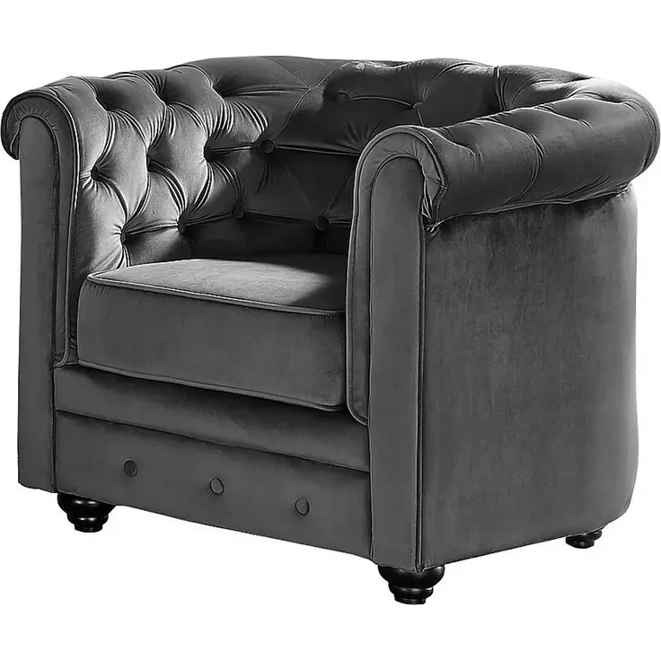 Vente-unique - CHESTERFIELD Couchgarnitur mit Sessel SamtStoff Grau - B 78 cm88 cm x H 72 cm x L 205 cm82 cm – Bild 5