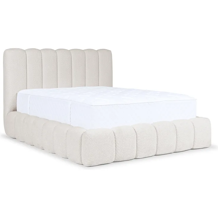 MEBLINI Polsterbett 160x200 mit Lattenrost mit Matratze - CARLOS - Weiß Milch Boucle - Bubble Bett - Cloud Bett - Marshmallow Bed - Kopfteil Bett mit Stauraum