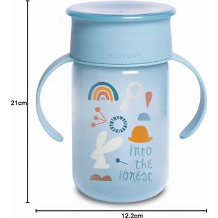 SUAVINEX Trinkbecher für Babys, mit Griffen und Auslaufschutz, für Babys + 12 Monate, spülmaschinenfest, blau, 340 ml, 401195 – Bild 9