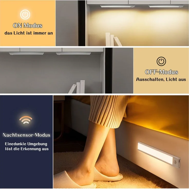 Nettlife LED Unterbauleuchte Bewegungsmelder dimmbar 20/30/40 cm wählbar USB Schrankbeleuchtung, LED fest integriert, 3 Farbtemperatur Aufladbar Schrankleuchte für Flur Cabinet – Bild 2
