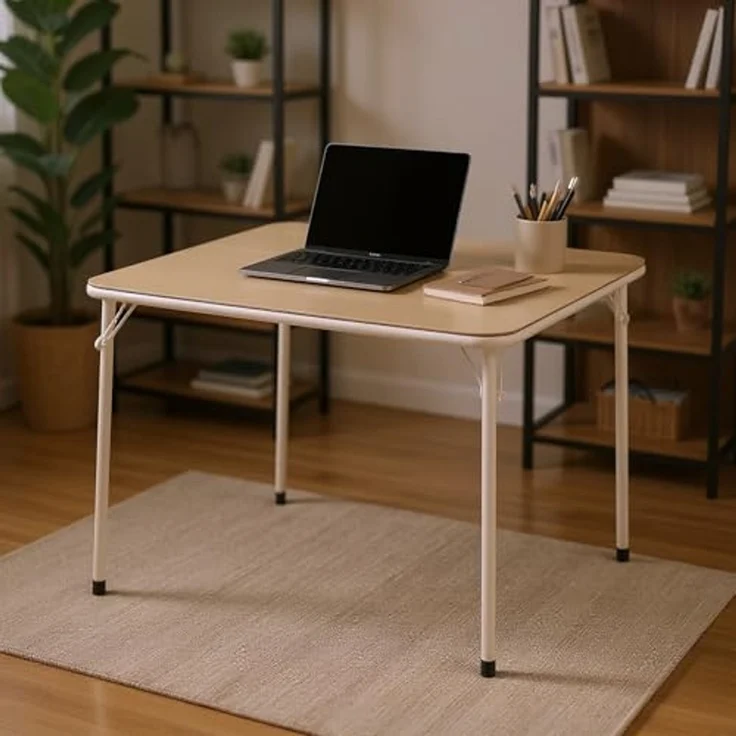 FurnitureR Klapptisch 86×86×71 cm, Stabiler Konferenztisch mit PVC-Oberfläche und Metallrahmen, Faltbarer Arbeitstisch für Büro, Seminar, Besprechung & Schulung, platzsparend verstaubar, Beige – Bild 2