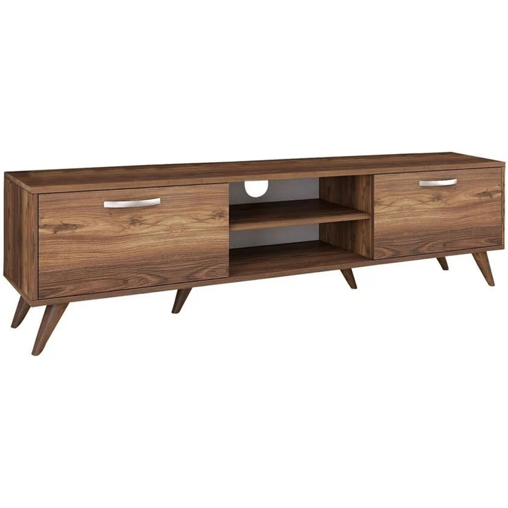 Calicosy TV-Möbel, 2 Klapptüren, 2 offene Fächer in der Mitte Dekor Walnussholz B180 cm - Dunkles Holz – Bild 8