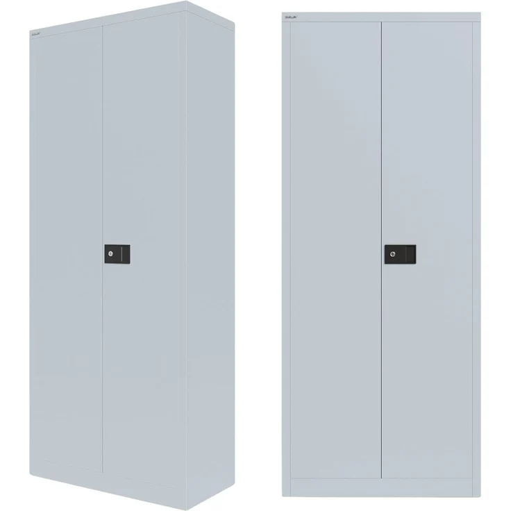 BISLEY Universal Flügeltürenschrank abschließbar - Stahlschrank mit 3-Punkt-Schloss & Flügeltüren - Aktenschrank aus Metall mit 4 Fachböden für 5 Ordnerhöhen - Farbe: lichtgrau, E782B84S-645 – Bild 4