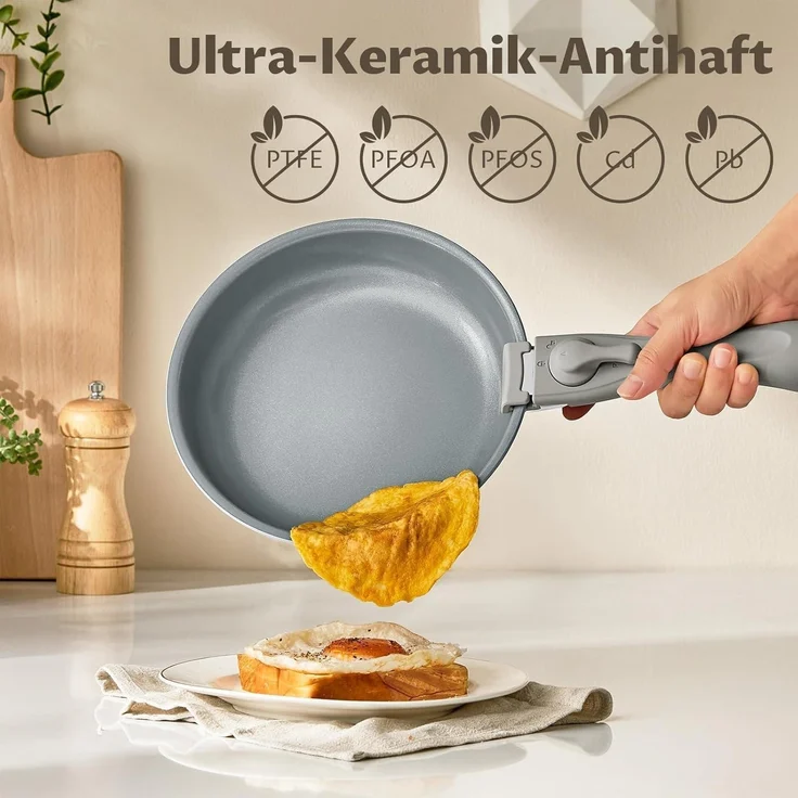 BLAZANT Pfannenset 7 tlg Abnehmbarer Griff Antihaft Induktion 20 24 28 cm – Bild 6