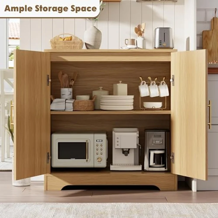 GarveeHome 2-Stöckiges Sideboard Mit Rattantüren, Buffetschrank Mit Metallgriffen, Für Esszimmer Und Wohnzimmer, 76,2 x 39,6 x 80 cm – Bild 7