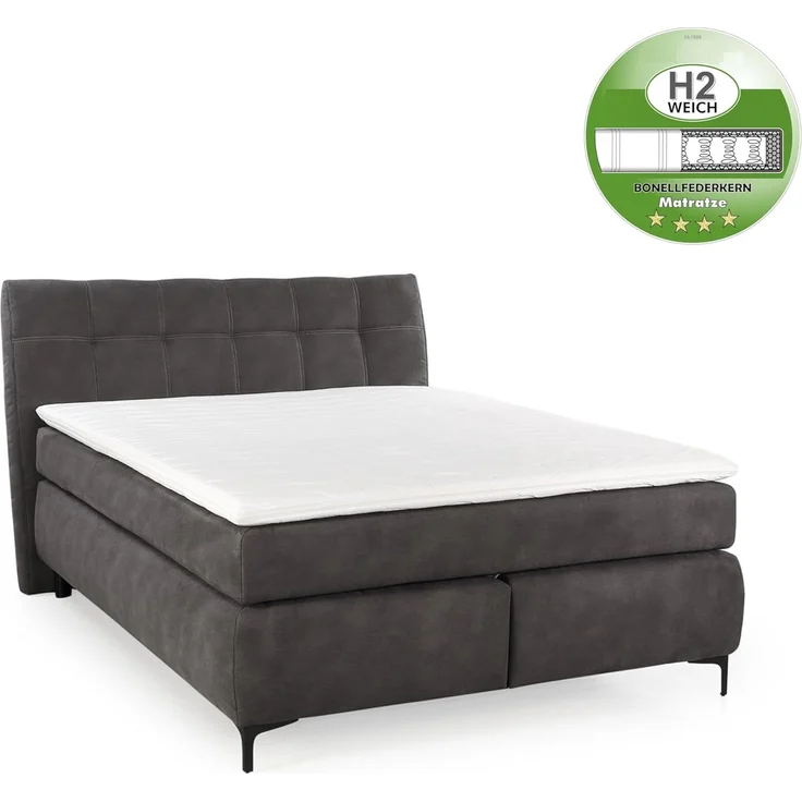 Boxspringbett 140x200cm Bonell-Federkernmatratze H2 Topper Mikrofaser Dunkelgrau – Bild 8