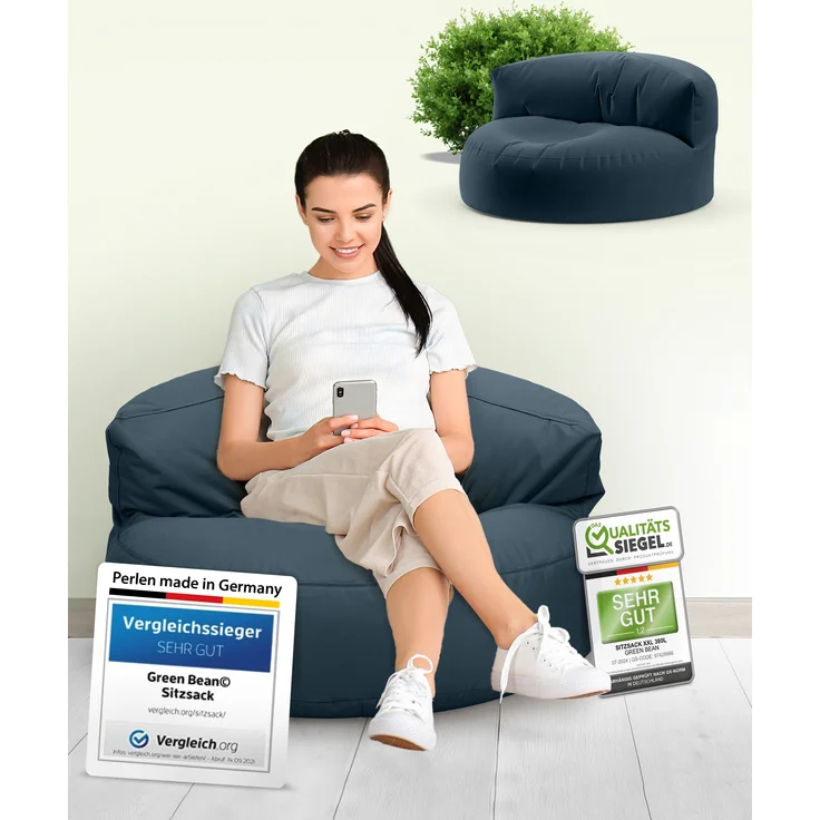 Green Bean® Sitzsack ergonomische Rückenlehne, waschbarer Bezug, mit Füllmaterial dunkelblau, 90x50 cm – Bild 10