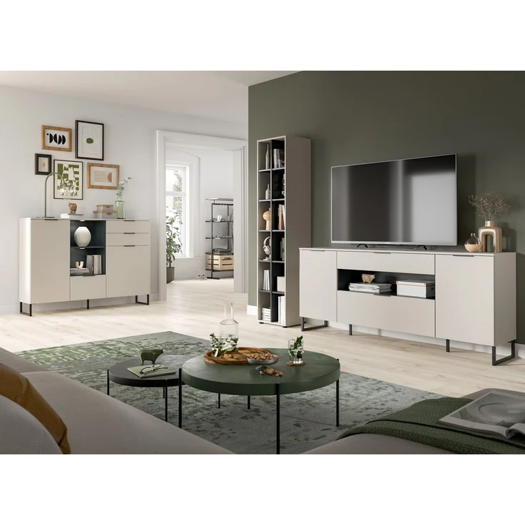 Wohnkombination B/H/T: 245x192x41 cm in Kaschmir Nachbildung und schwarz – Bild 6