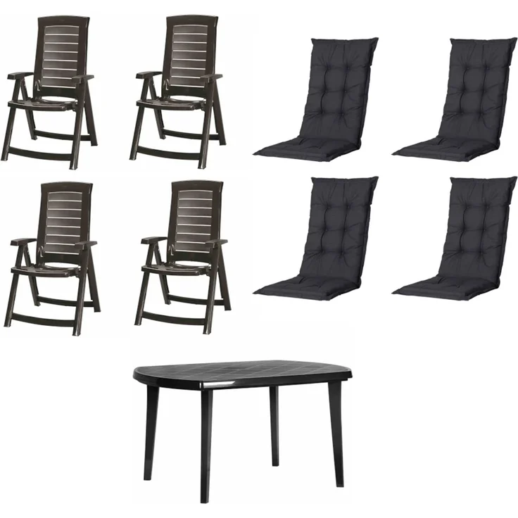 SET Aruba 4 x Klappsessel graphit, 1 x Tisch graphit, 4 x Auflage black – Bild 1