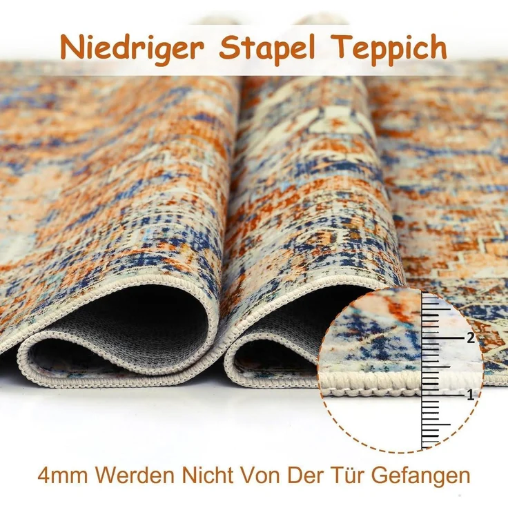 WONGS BEDDING Boho Teppich Orange Kurzflor Vintage Design 200x300 cm – Bild 6