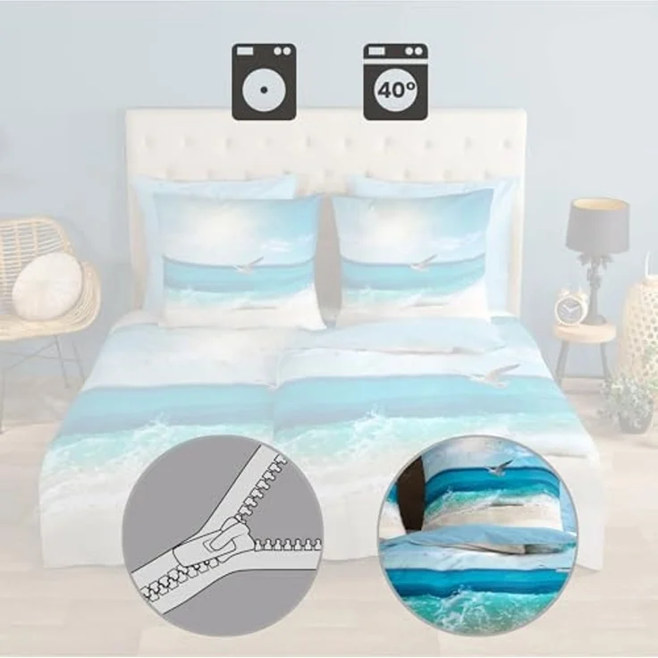 Good Morning Renforcé Bettwäsche 135 X 200 cm + 1- 80 X 80 cm Sealife beach theme bunt – Bild 3
