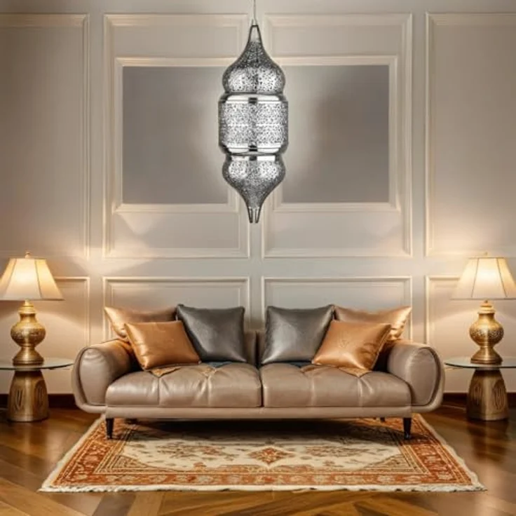 Marrakesch Orient & Mediterran Interior Pendelleuchte Orientalische Pendelleuchte Imano Silber 56cm, Handarbeit & Boho Deko, Leuchtmittel nicht im Lieferumfang enthalten, Handarbeit – Bild 3