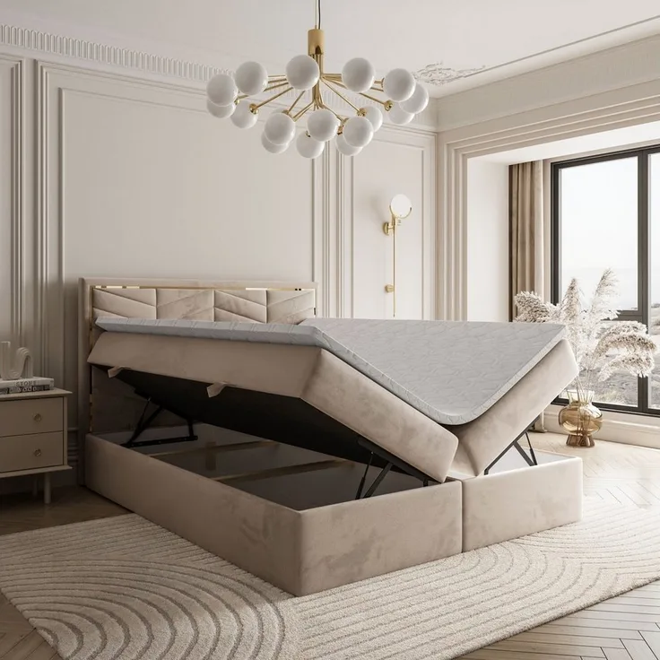 Lookway Boxspringbett AURORA mit Bettkasten und Topper (Bett mit topper)