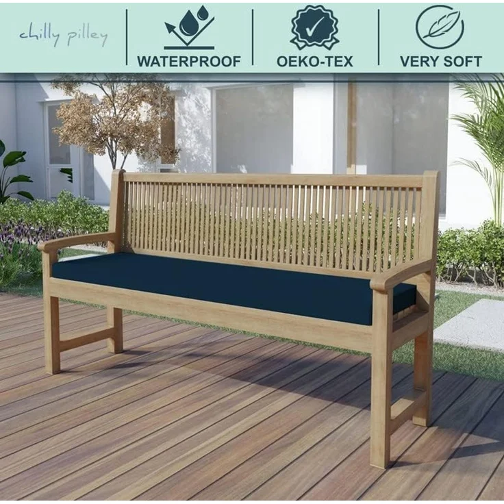chilly pilley Bankkissen Wasserabweisend Bankauflage Bankpolster Reißverschluss mit Schlaufen Bankpolster Sitzkissen Kissen für Gartenbank Gartenbankauflage (180 x 50 x 5, Dunkelrot) – Bild 3