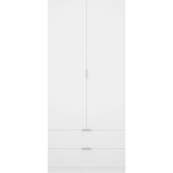 Dmora - Garderobe Burbank, Schlafzimmerschrank mit 2 Türen und 2 Schubladen, Schlafzimmermöbel mit Kleiderstange, cm 81x52h180, Weiß – Bild 6