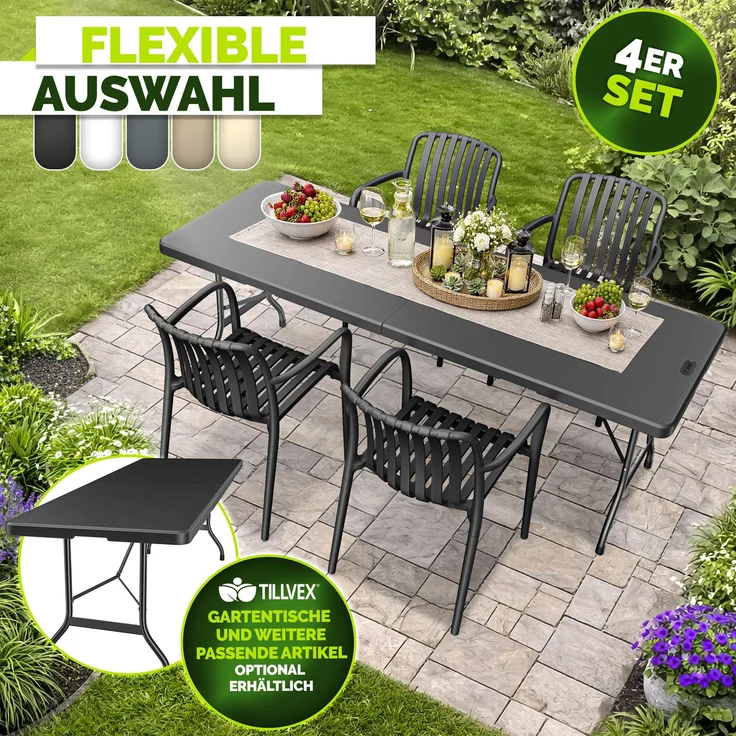 tillvex® Gartenstühle 4er Set Stapelbar Wetterfest mit Armlehne | Outdoor Stühle bis 120kg belastbar | Gartenstühle Outdoor | Terrassenstuhl Gartenmöbel Balkon Garten Terrasse – Bild 8