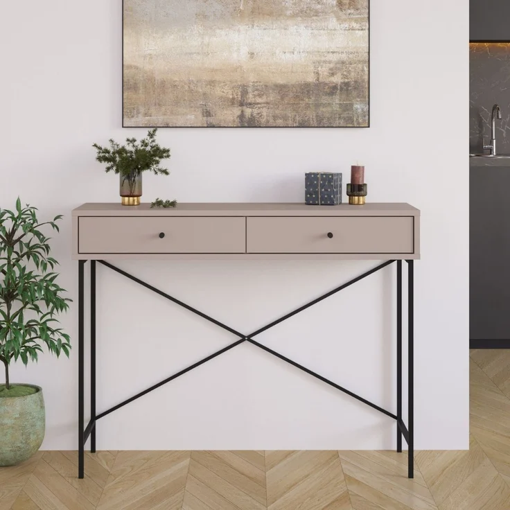 Calicosy 'TITAN' Konsole mit 2 Schubladen Farbe Mokka und Metallbeine - L110 cm - Braun – Bild 3