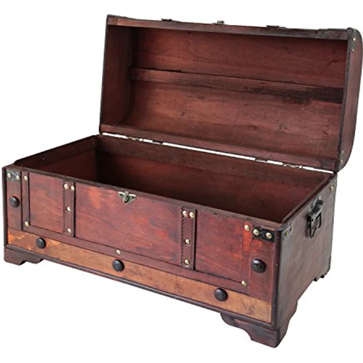 HMF Schatzkiste Vintage Holztruhe mit Metallschloss, dekorative Schatztruhe 54 x 28 x 30 cm, Mexiko – Bild 4
