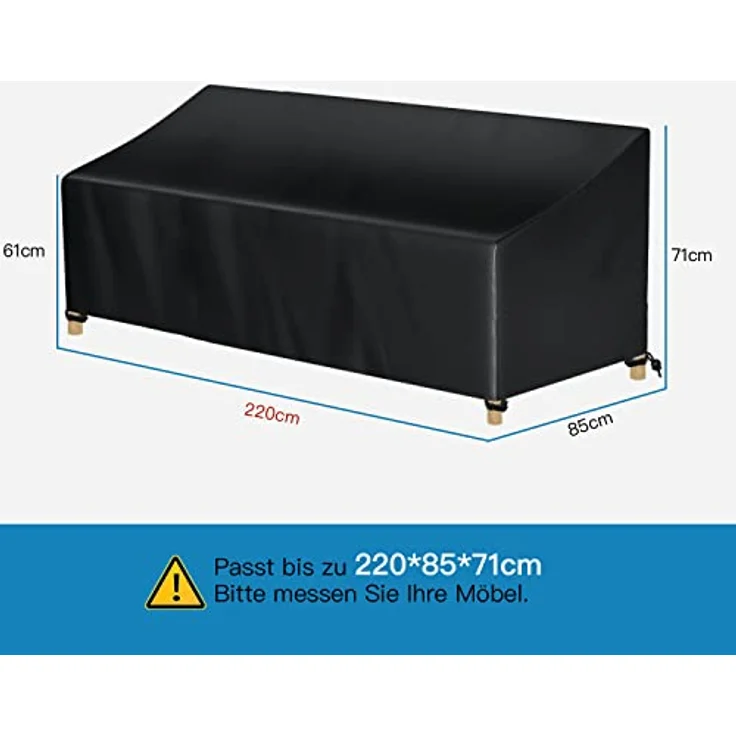 Awnic 3-Sitzer Outdoor-Sofa Abdeckung wasserdicht, Garten Sektional Sofa Abdeckung, Patio Möbel deckt 220 x 85 x 71 cm – Bild 3