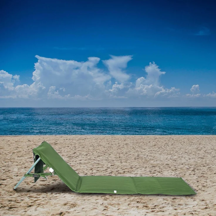ONVAYA Premium Strandmatte Khaki 2er Set | 2cm gepolstert mit Rückenlehne | Strandliege faltbar | Strandmatratze dunkelblau | Sonnenmatte mit Tragegurt | 161 x 55 x 45 cm – Bild 6