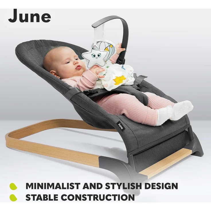 Lionelo June Babywippe für Neugeborene bis 9 kg, bequemer Stuhl mit natürlicher beruhigender Bewegung, ergonomische Rückenstütze, 3-Punkt-Sicherheitsgurt, weiches atmungsaktives Gewebe, leicht & – Bild 4