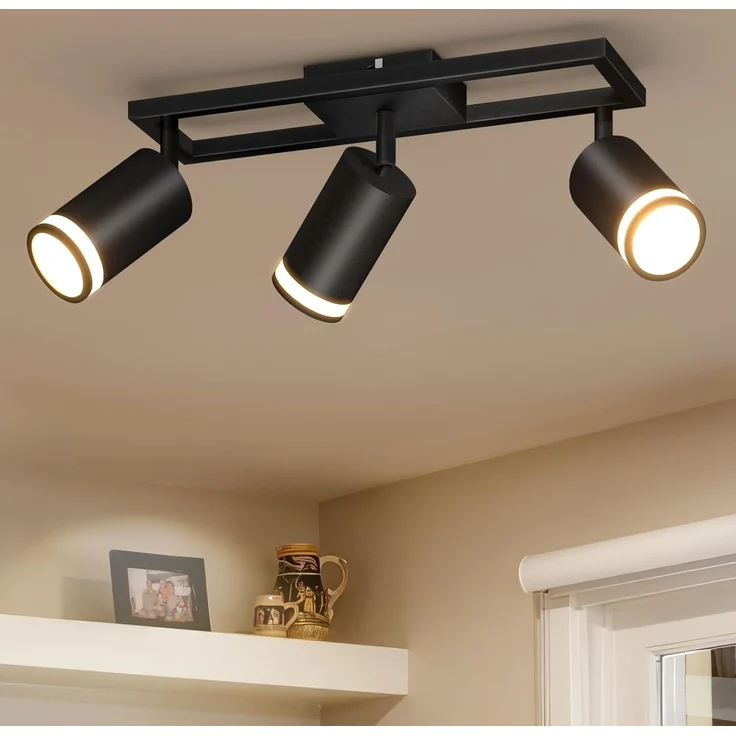 Dehobo LED Deckenstrahler 3 Flammig Schwarz GU10, Deckenlampe Strahler Schwenkbar 350°, Deckenspots für Küche Schlafzimmer Wohnzimmer, Nein Leuchtmittel