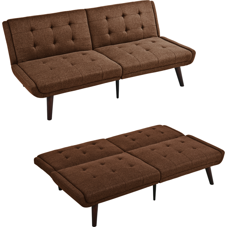 Klappbares Futon-Sofa Bett,146 cm Schlafcouch mit 5-fach verstellbarer Rückenlehne modernes Loveseat für kleine Räume Gästebett & Wohnzimmer,Braun,