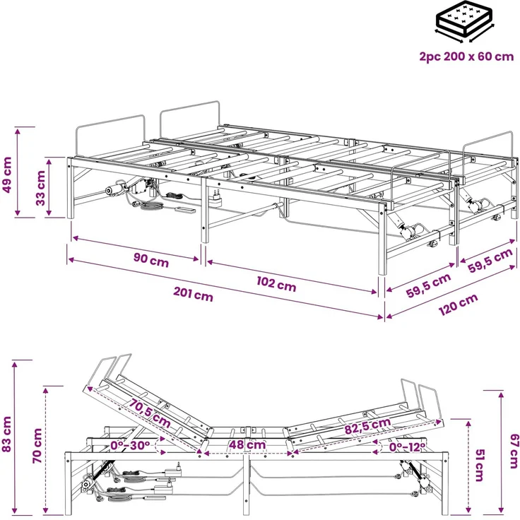 vidaXL Elektrisch verstellbares Bettgestell Schwarz 120 x 200 cm Stahl 3438618 – Bild 11