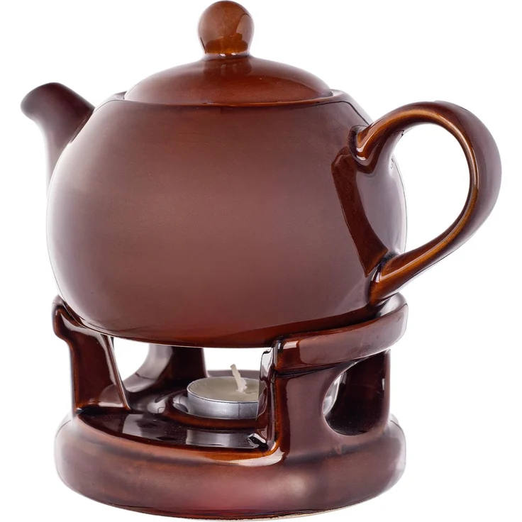 KADAX Teekanne 1L mit Stövchen Set, Kaffeekanne aus Porzellan mit Deckel, Griff und Teestövchen, Kanne mit Teelicht Wärmer für Tee, Teeservice (Braun) – Bild 7