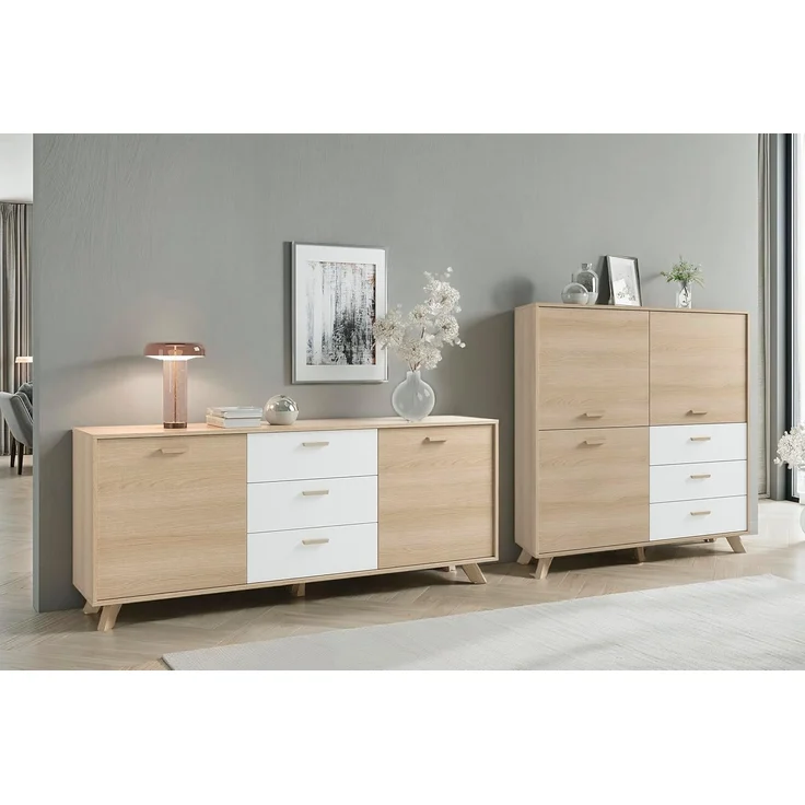 byLIVING Highboard Bastian (1 St), mit massiven Holzfüßen und Griffen, natürlicher Eichenlook, 120cm – Bild 7
