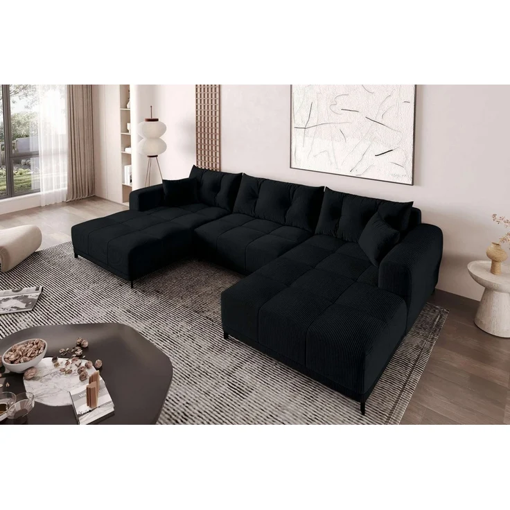 99rooms Massimo Wohnlandschaft Cordstoff POSO Schwarz mit Schlaffunktion – Bild 3