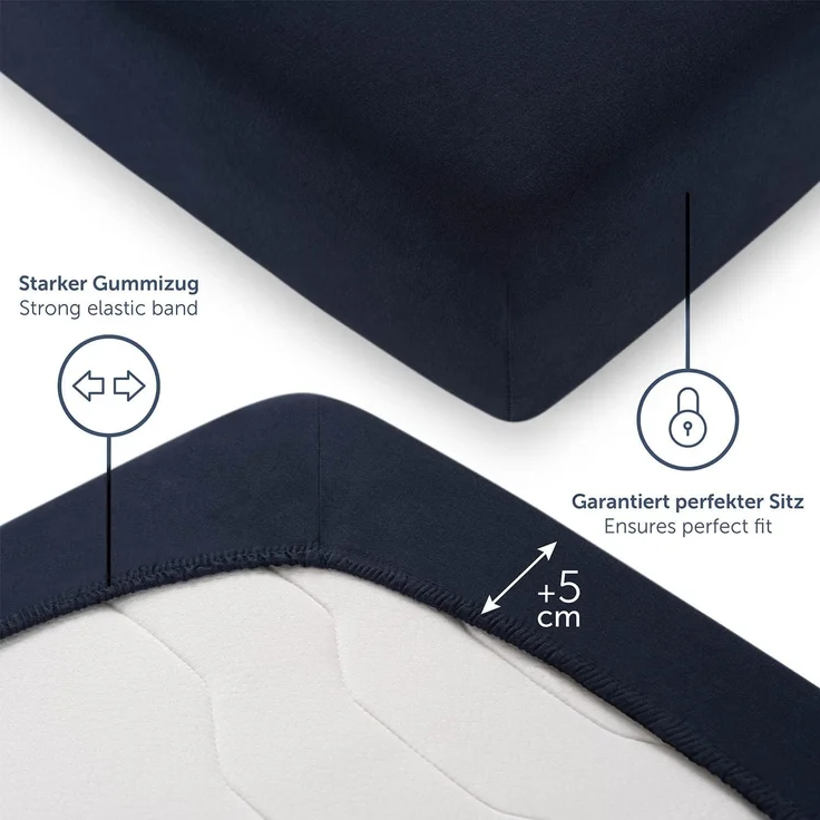 Blumtal® Premium Spannbettlaken 160x200 cm Jersey Boxspringbetten - OEKO-TEX zertifiziertes Bettlaken 160x200 cm Baumwolle 100% - Spannbettlaken 160x200 cm Boxspringbetten - Dark Ocean Blue - Blau – Bild 4