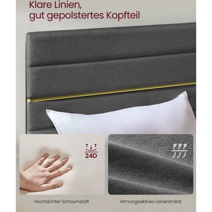 VASAGLE Bettgestell, Einzelbettgestell, passend für 90 x 200 cm Matratze, verstellbares gepolstertes Kopfteil, modern, grau – Bild 3