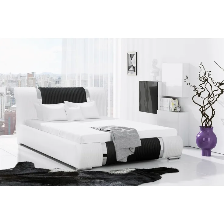 Polsterbett Doppelbett ZENO Komplettset Weiss- Schwarz 140x200 cm