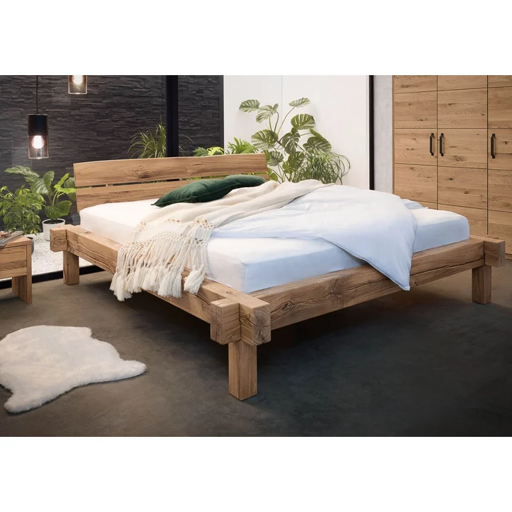Balkenbett Wildeiche 180x200 bianco geölt JANGALI #112 – Bild 8