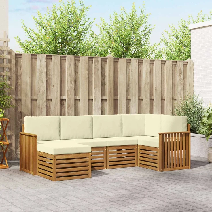 vidaXL Outdoor-Sofagarnitur 6 stk. 5-Sitzer Natur und Creme 3375085 – Bild 1