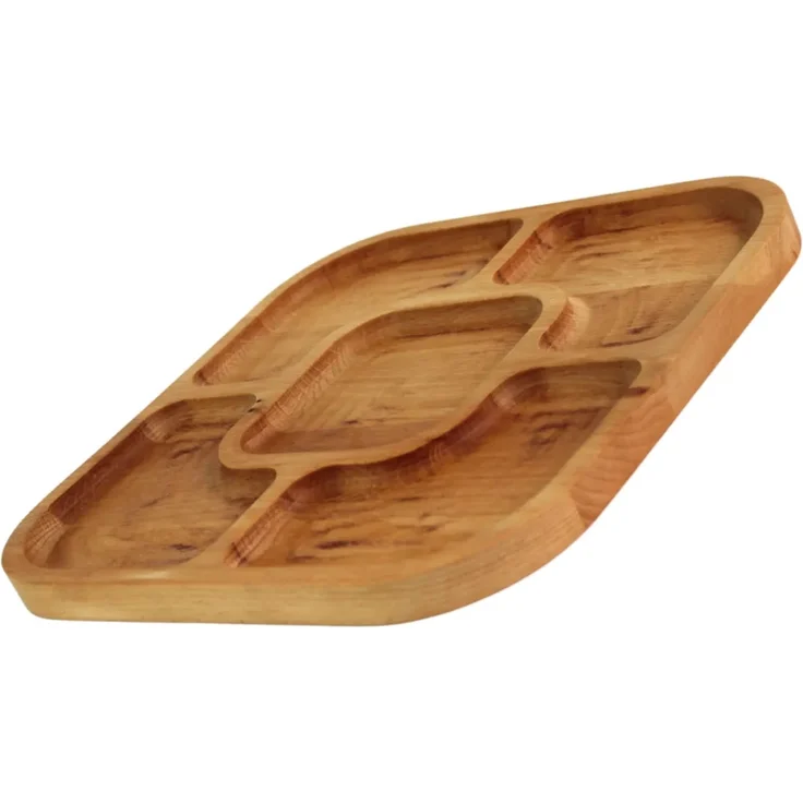25x25cm Servierplatte aus natürlichem Holz mit 5 geteilten Fächern, Servierteller von Vorspeisen, Käse und Snacks, Holzplatte Cheeseboard für Fleisch und Käse, Käseplatte, Cheese Board – Bild 4