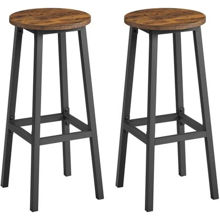 VASAGLE Barhocker, 2er Set, Barstühle, Küchenstühle mit Metallgestell, einfache Montage, 74 cm hoch, mit Fußstütze, für Küche, Wohnzimmer, Esszimmer, vintagebraun-schwarz – Bild 1